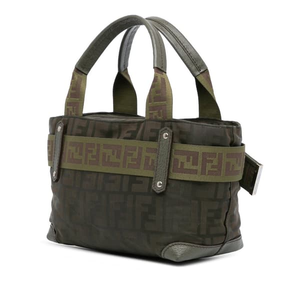 Pre-owned Fendi Zucca Nylon Zip Code Handbag Green