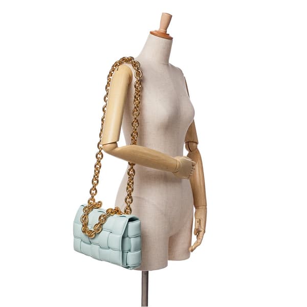 Pre-owned Bottega Veneta Nappa Intrecciato Padded Chain Cassette Satchel Blue