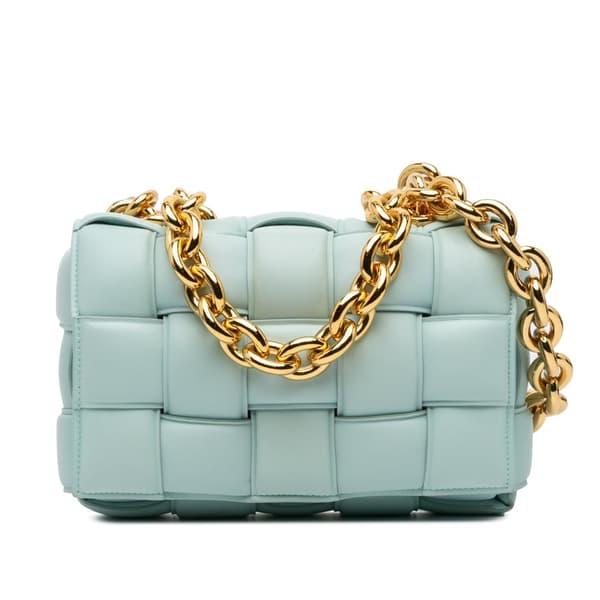 Pre-owned Bottega Veneta Nappa Intrecciato Padded Chain Cassette Satchel Blue