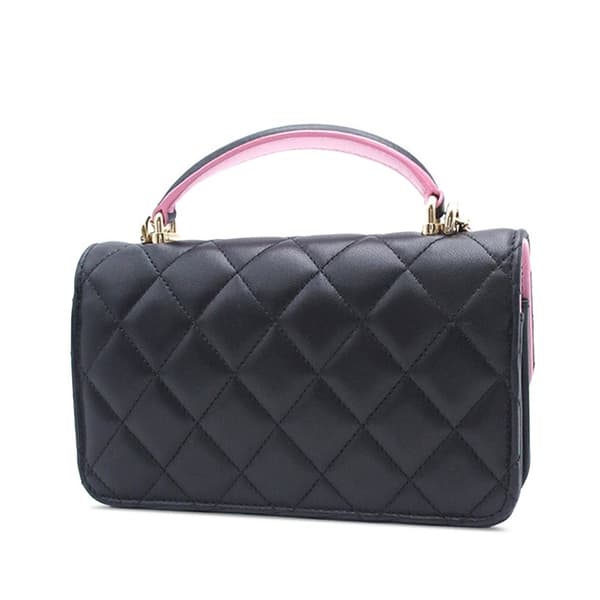 Pre-owned Chanel Bicolor Quilted Lambskin Top Handle Phone Holder with Chain Black