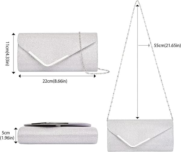 Naisten clutch, kimaltelevat paljetit, irrotettava ketju, 22x11 cm, tyylikäs iltalaukku