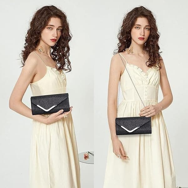Naisten clutch, kimaltelevat paljetit, irrotettava ketju, 22x11 cm, tyylikäs iltalaukku