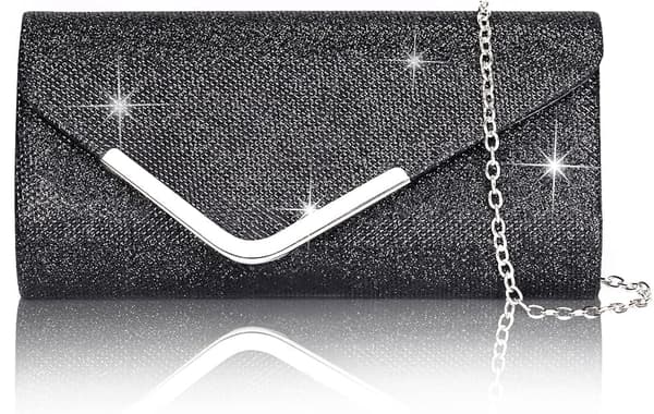Naisten clutch, kimaltelevat paljetit, irrotettava ketju, 22x11 cm, tyylikäs iltalaukku Musta