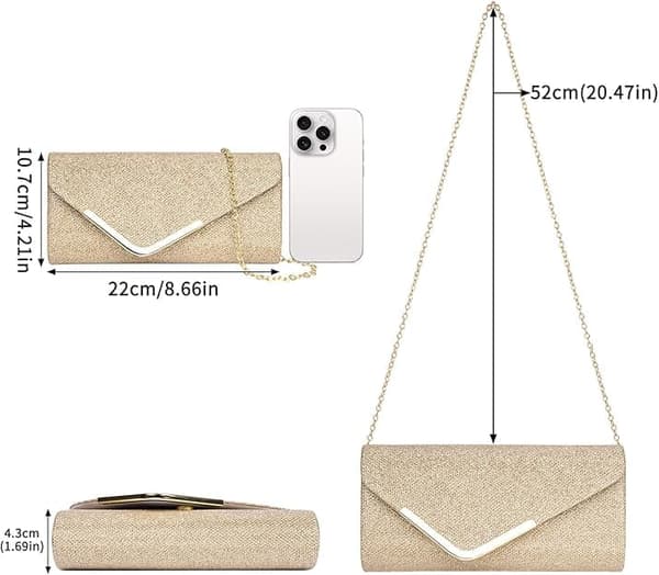 Naisten clutch, kimaltelevat paljetit, irrotettava ketju, 22x11 cm, tyylikäs iltalaukku