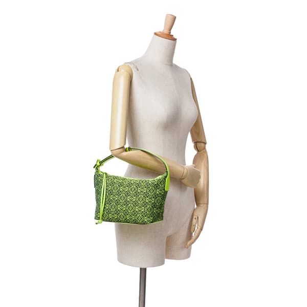 Pre-owned LOEWE Small Anagram Canvas Cubi Bag Green