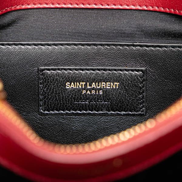 Pre-owned Saint Laurent Medium Calfskin and Suede Chevron Monogram College Satchel Red