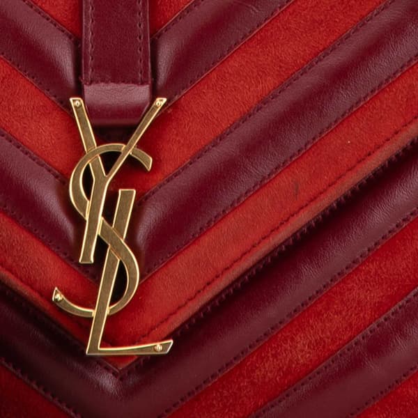 Pre-owned Saint Laurent Medium Calfskin and Suede Chevron Monogram College Satchel Red