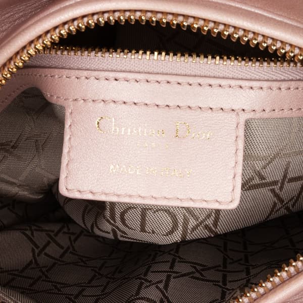 Pre-owned Dior Medium Pearlescent Lambskin Cannage Lady Dior Pink