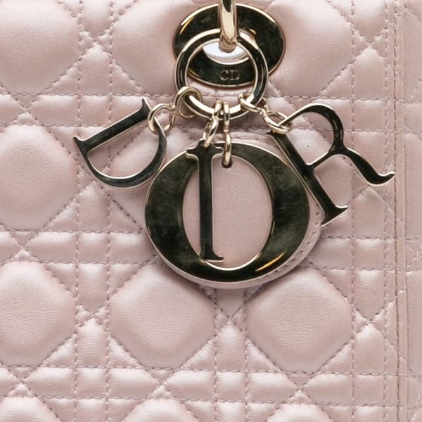 Pre-owned Dior Medium Pearlescent Lambskin Cannage Lady Dior Pink