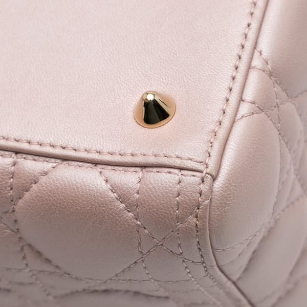 Pre-owned Dior Medium Pearlescent Lambskin Cannage Lady Dior Pink