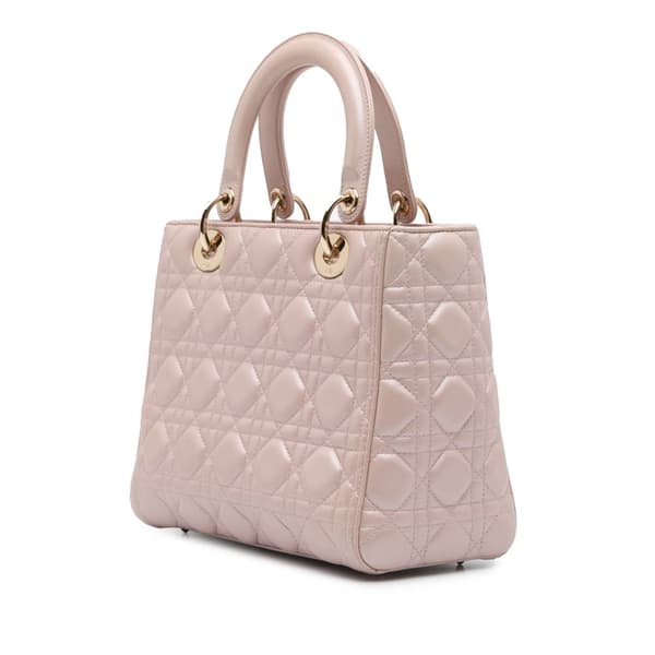 Pre-owned Dior Medium Pearlescent Lambskin Cannage Lady Dior Pink