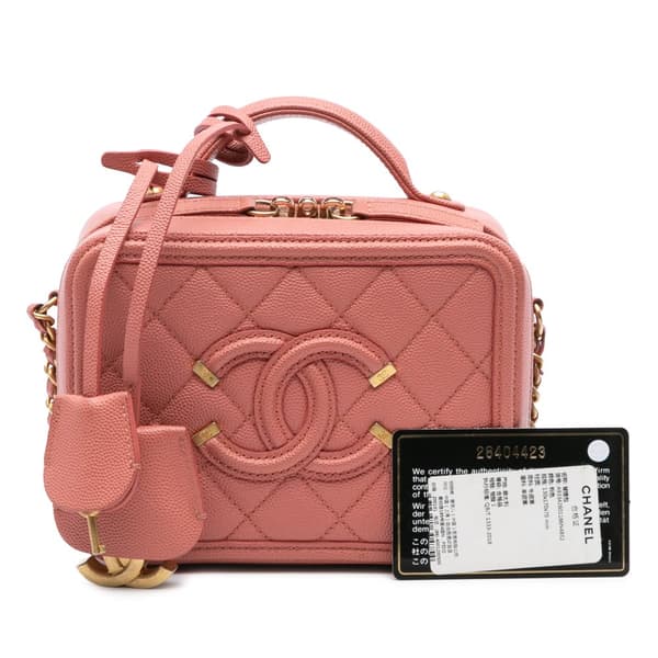 Pre-owned Chanel Small Caviar CC Filigree Vanity Bag Pink