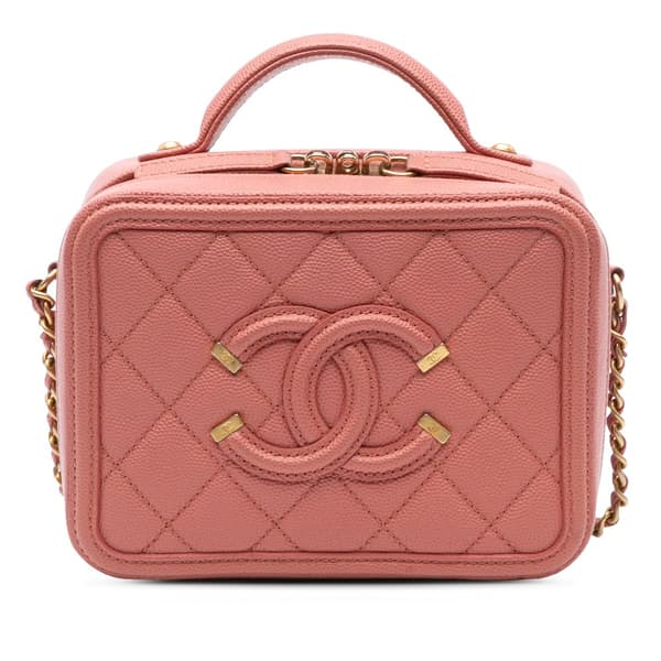 Pre-owned Chanel Small Caviar CC Filigree Vanity Bag Pink