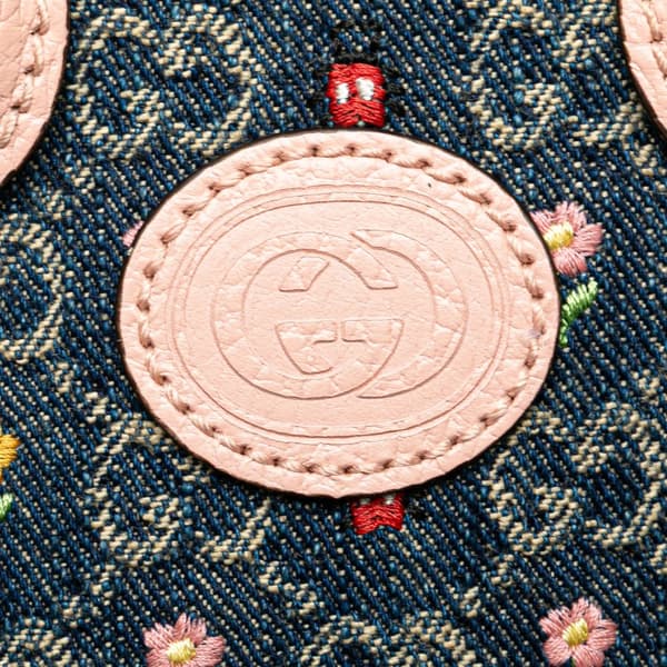 Pre-owned Gucci Mini GG Denim Interlocking G Flowers Tote Brown