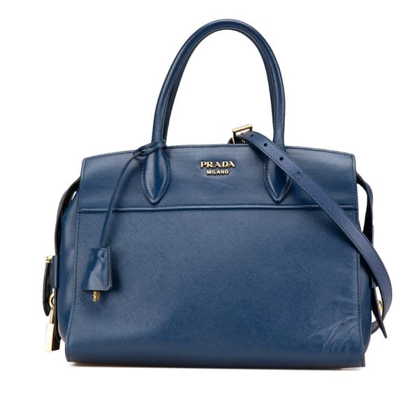 Pre-owned Prada Saffiano and City Calf Esplanade Satchel Blue