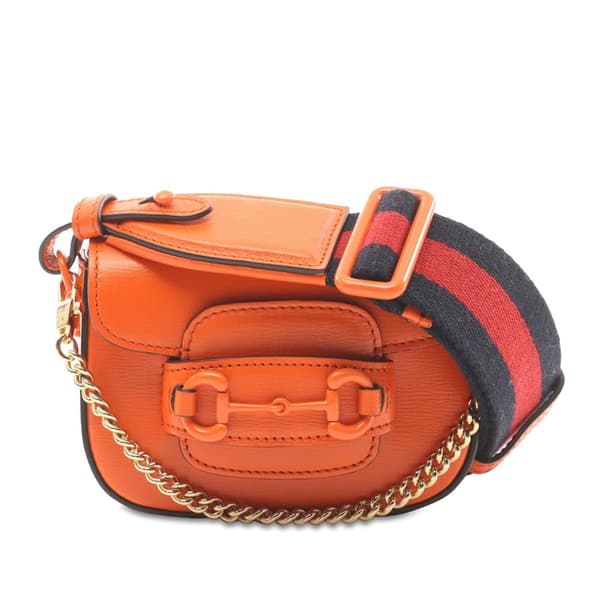 Pre-owned Gucci Mini Leather Horsebit 1955 Web Satchel Orange