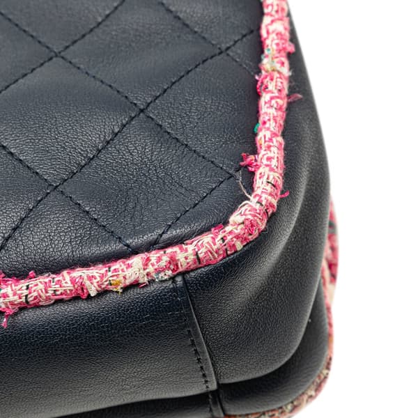 Pre-owned Chanel Quilted Lambskin and Tweed Elegant Trim Flap Blue