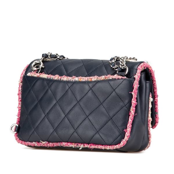 Pre-owned Chanel Quilted Lambskin and Tweed Elegant Trim Flap Blue