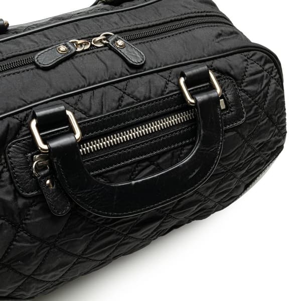 Pre-owned Chanel Paris New York Quilted Nylon Duffle Handbag Black