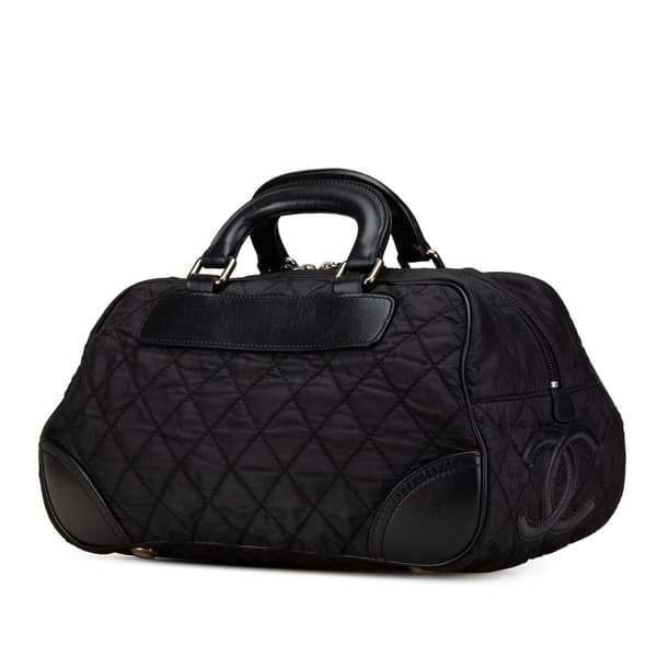 Pre-owned Chanel Paris New York Quilted Nylon Duffle Handbag Black