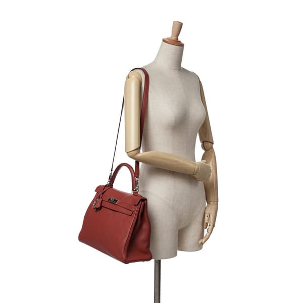 Pre-owned Hermès Clemence Kelly II Retourne 32 Red