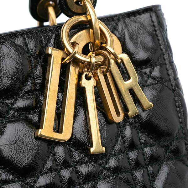 Pre-owned Dior Small Crinkled Patent Cannage My ABCDior Lady Dior Black