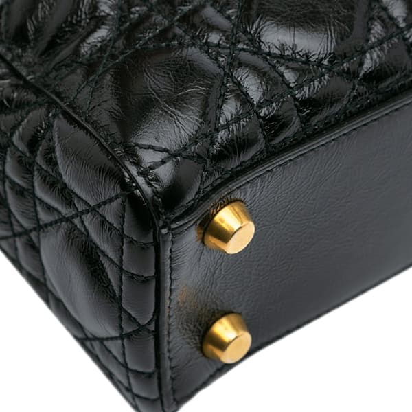 Pre-owned Dior Small Crinkled Patent Cannage My ABCDior Lady Dior Black