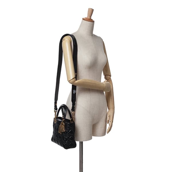Pre-owned Dior Small Crinkled Patent Cannage My ABCDior Lady Dior Black