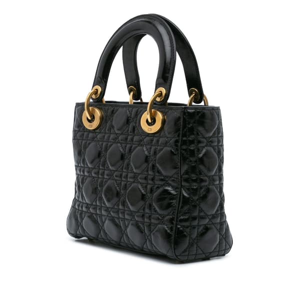 Pre-owned Dior Small Crinkled Patent Cannage My ABCDior Lady Dior Black