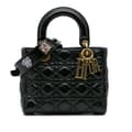 Miniatyrbild 1 av 10: Pre-owned Dior Small Crinkled Patent Cannage My ABCDior Lady Dior Black
