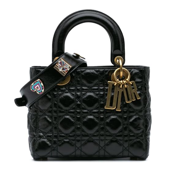 Pre-owned Dior Small Crinkled Patent Cannage My ABCDior Lady Dior Black
