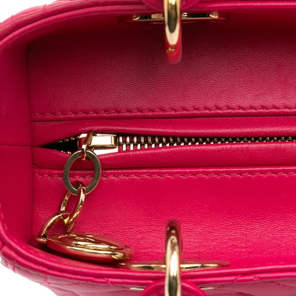 Pre-owned Dior Medium Lambskin Cannage Lady Dior Pink