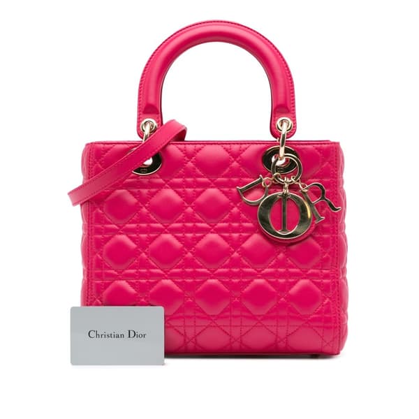 Pre-owned Dior Medium Lambskin Cannage Lady Dior Pink