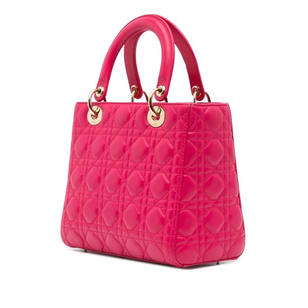 Pre-owned Dior Medium Lambskin Cannage Lady Dior Pink