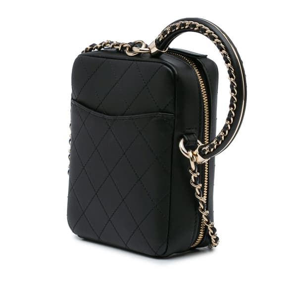 Pre-owned Chanel Calfskin Stitched Cup Of Tea Vanity Case Black