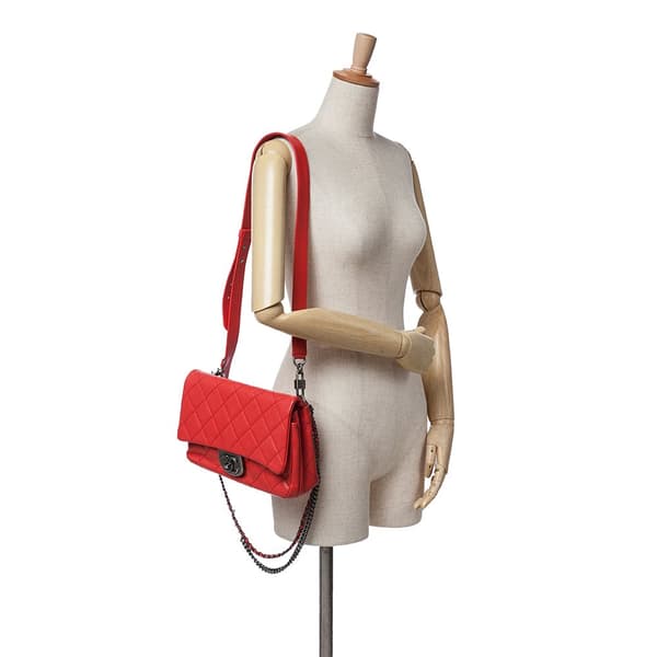 Pre-owned Chanel Small Quilted Goatskin Double Carry Waist Chain Flap Red
