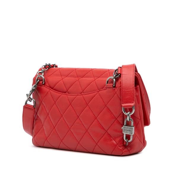 Pre-owned Chanel Small Quilted Goatskin Double Carry Waist Chain Flap Red
