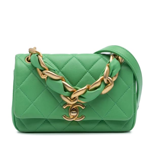 Pre-owned Chanel Small Quilted Lambskin Chain Is More Flap Green