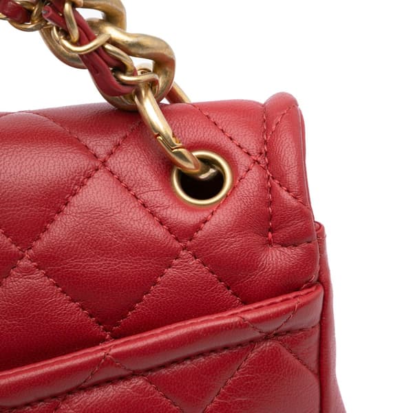Pre-owned Chanel Small Quilted Lambskin Chain Link Flap Red
