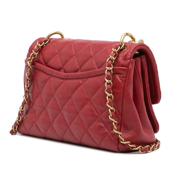 Pre-owned Chanel Small Quilted Lambskin Chain Link Flap Red