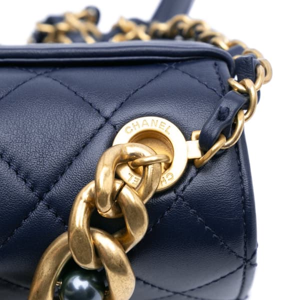 Pre-owned Chanel Mini Quilted Calfskin Pearl Boy Chain Flap Blue