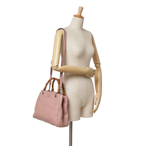 Pre-owned Gucci Small Calfskin Bamboo Shopper Satchel Pink
