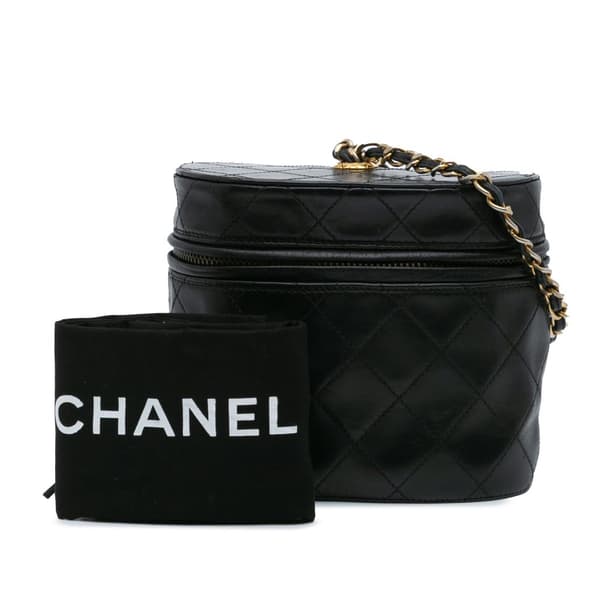 Pre-owned Chanel Quilted Lambskin Tassel Vanity Case Black