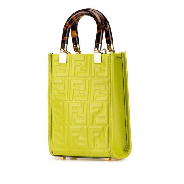 Pre-owned Fendi Mini Zucca Embossed Leather Sunshine Shopper Tote Green