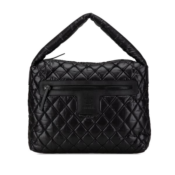 Pre-owned Chanel Quilted Nylon Coco Cocoon Hobo Black