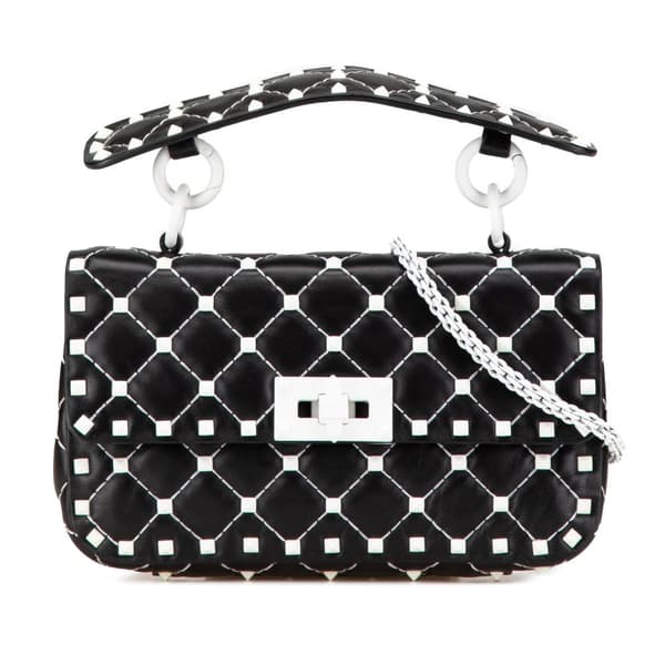Pre-owned Valentino Small Lambskin Free Rockstud Spike Satchel Black