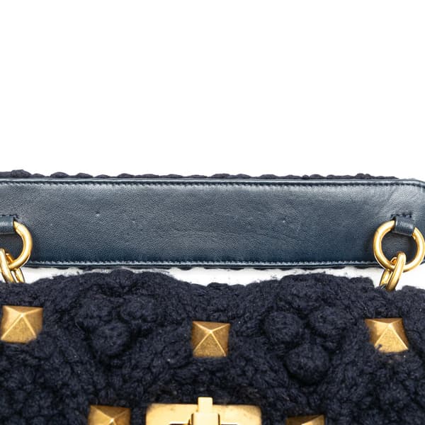 Pre-owned Valentino Medium Cashmere Roman Stud Satchel Blue