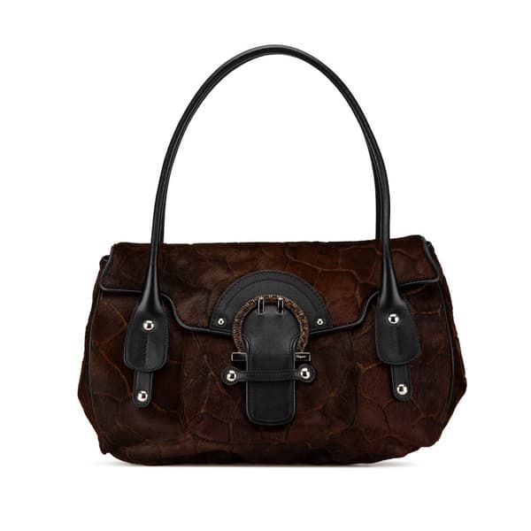 Pre-owned Ferragamo Pony Hair Handbag Brown
