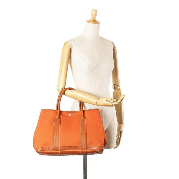 Pre-owned Hermès Toile and Negonda Garden Party 30 Orange