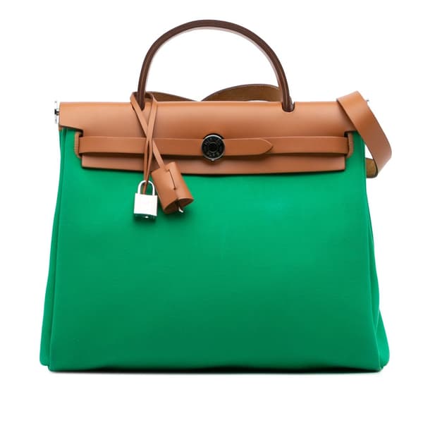 Pre-owned Hermès Toile Herbag Zip 31 Green